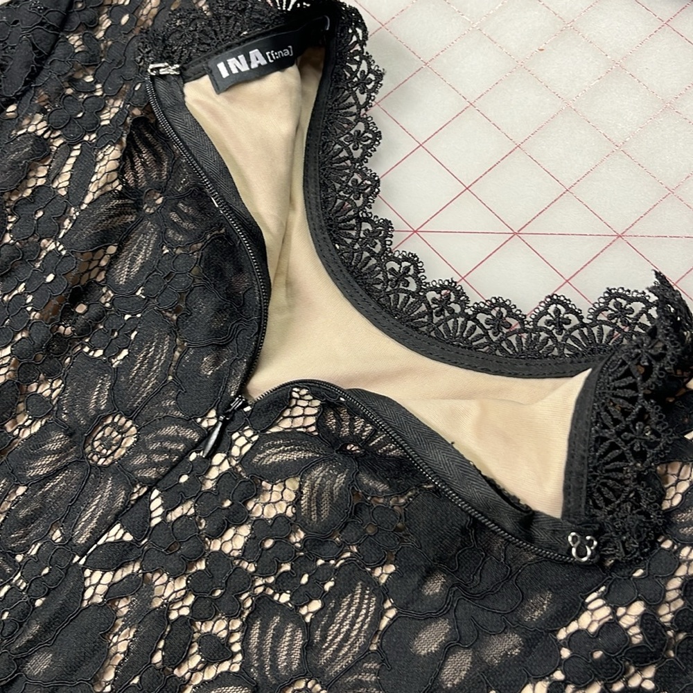 INA NWT Lace Ruffle Tulle Long SLV Hi Neck Black Cocktail Party Guest Dress SZ S - Picture 10 of 16